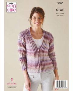 King Cole Acorn Aran Sweater Cardigan and Hat Pattern 5805 81-102cm