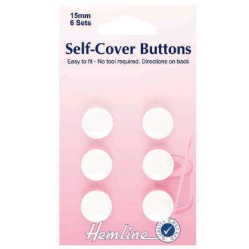 Hemline Plastic Self Cover Buttons White 15mm