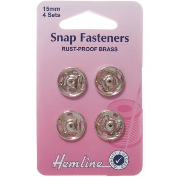 Hemline Sew On Snap Fasteners Nickel 15mm