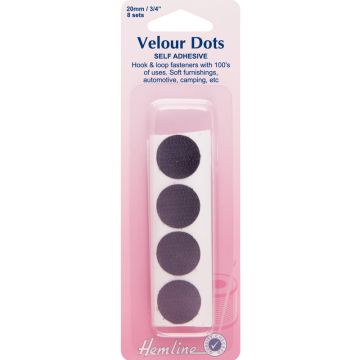 Hemline Hook & Loop Dots Stick-On Black 20mm