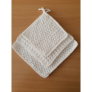 Trio of Textured Dishcloths Crochet by Zoe Potrac in Stylecraft Naturals Organic Cotton DK