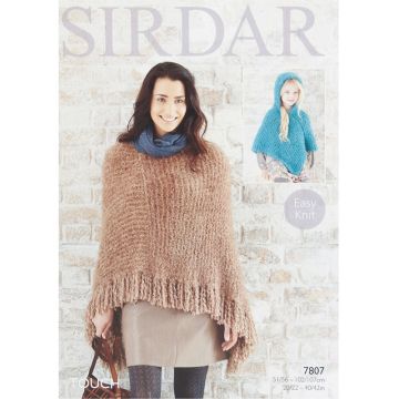 Sirdar Touch Woman's Girls Hooded Fringed Poncho Pattern 7807 20-42in