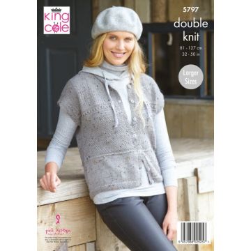 King Cole Homespun DK Ladies Cardigan and Waistcoat Pattern 5797 71-117cm