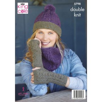 King Cole Homespun DK ladies Hat Snood Wristwarmer  Shawl Pattern 5798 