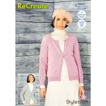 Stylecraft ReCreate DK Ladies Round and V Neck Cardigan Pattern Download 9860 