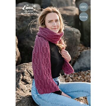 Emu Classic Aran With Wool Long Cable Knit Scarf 1002 Knitting Pattern PDF  One Size