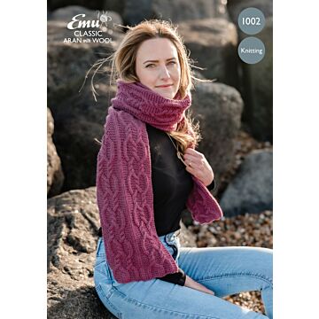 Emu Classic Aran With Wool Long Cable Knit Scarf 1002 Knitting Pattern  One Size