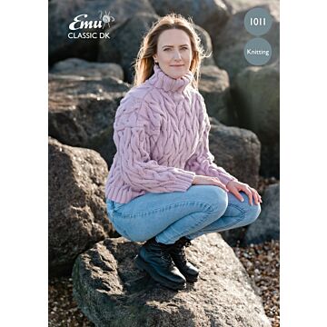 Emu Classic DK Ladies Cable Roll Neck Sweater 1011 Knitting Pattern PDF  To Fit Bust 3034 - 3640"