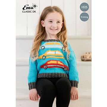 Emu Classic DK Child's Car Jumper 1025 Knitting Pattern PDF  2 to 6 Years