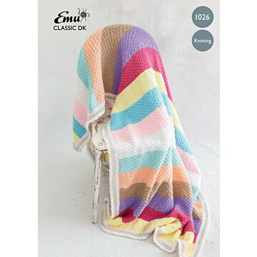 Emu Classic DK Candy Stripe Knitted Blanket 1026 Knitting Pattern PDF  One Size