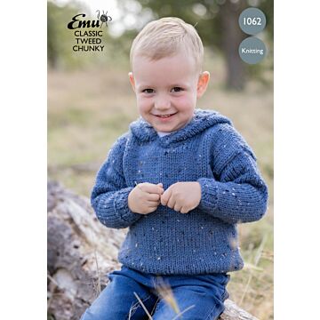 Emu Classic Tweed Chunky Boys and Girls Hoodie 1062 Knitting Pattern PDF  3 to 6 Years