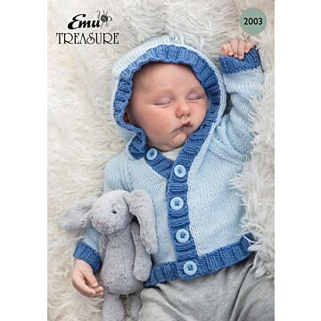 Emu Treasure DK Baby Contrast Trim Hooded Jacket 2003 Knitting Pattern PDF  Birth to 7 Years