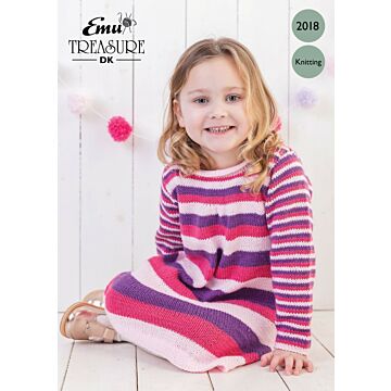 Emu Treasure DK Girl's Candy Stripe Dress 2018 Knitting Pattern  1.5 to 4 Years