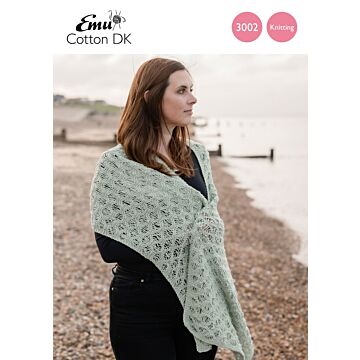 Emu Cotton DK Ladies Drop-Stitch Cotton Wrap 3002 Knitting Pattern PDF  One Size