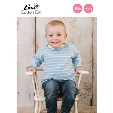 Emu Cotton DK Child's Breton Stripe Sweater 3016 Knitting Pattern  2 to 5 Years