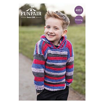 Emu Funfair Swirl DK Child's Hooped Hoodie 4003 Knitting Pattern PDF  To Fit Chest 2224 - 3032"