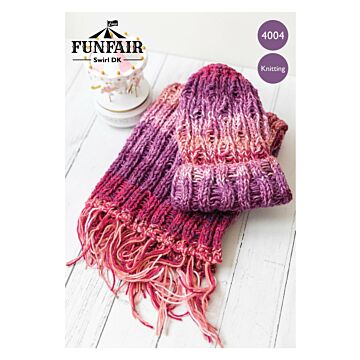 Emu Funfair Swirl DK Ladies Hat & Fringed Scarf 4004 Crochet Pattern  Various