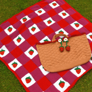 Strawberry Summer Knitted Blanket & Picnic Bag Kit by Nicola Valiji in WoolBox Imagine Classic DK