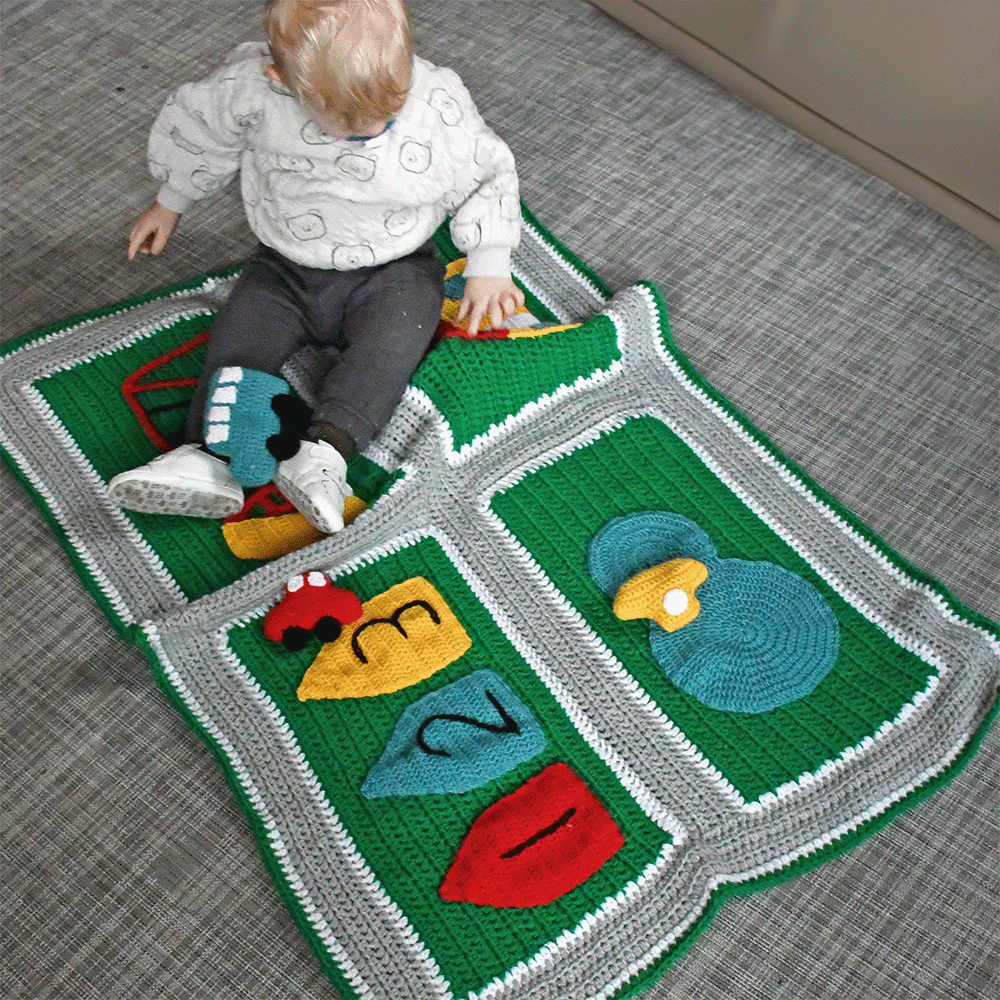 Image of Road Map Blanket & Vehicles Crochet Pattern by Zoe Potrac in WoolBox Imagine Classic DK